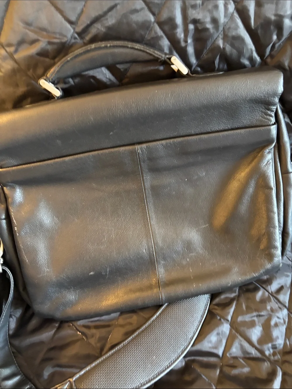 Murano Black Leather Travel Briefcase Messenger Bag Men’s